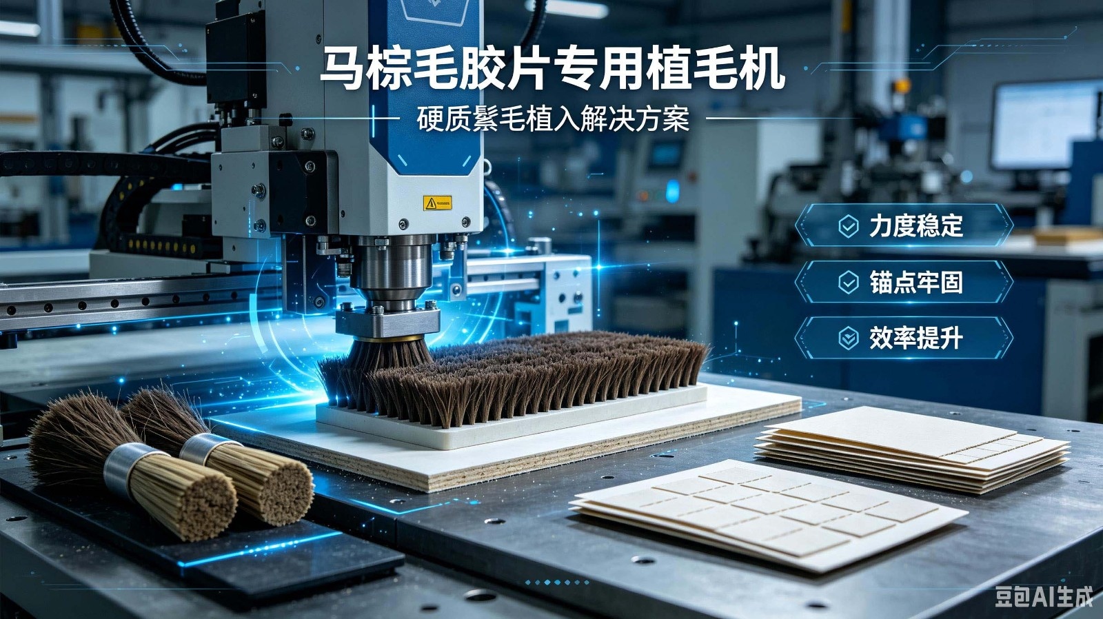 硬质毛发加工难题攻克：马棕毛胶片专用植毛机...