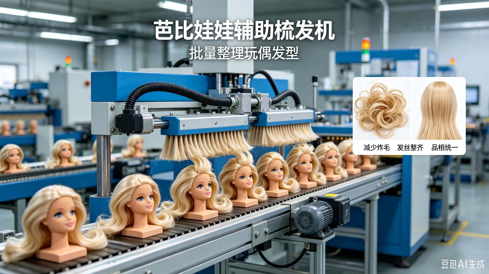 潮玩工厂提质必备：芭比娃娃辅助梳发机，解决...