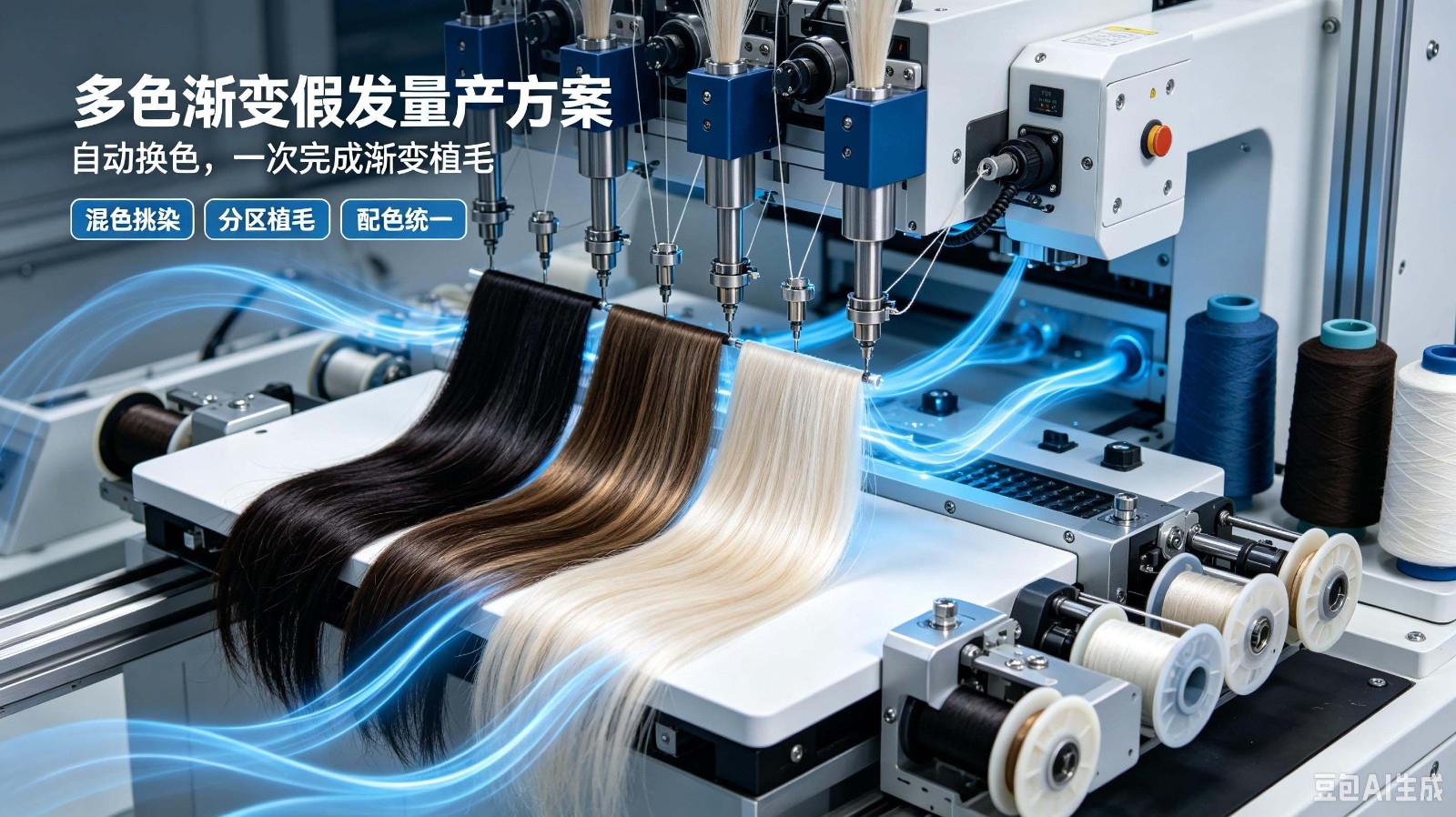 多色渐变假发量产难点，多色自动植发机如何一...